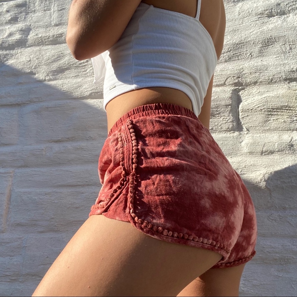 Red boho tie dye trim board shorts